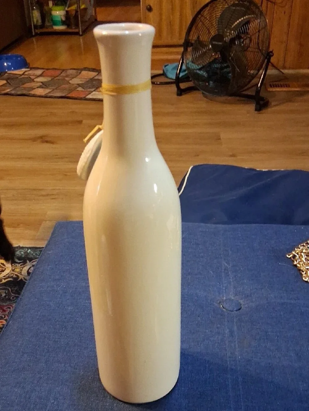 Vintage Cream Ceramic Bottle Vase with Shell Accent